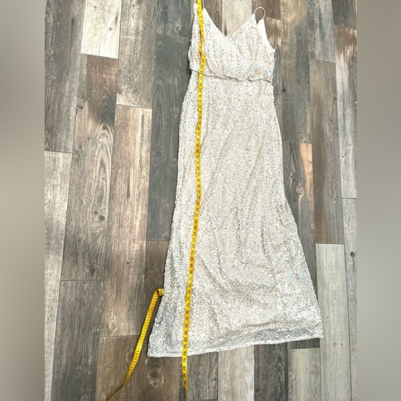 Adrianna Papell Champagne Sequin Beaded V-Neckline Blouson Maxi Gown Dress Sz 12 - Picture 8 of 12